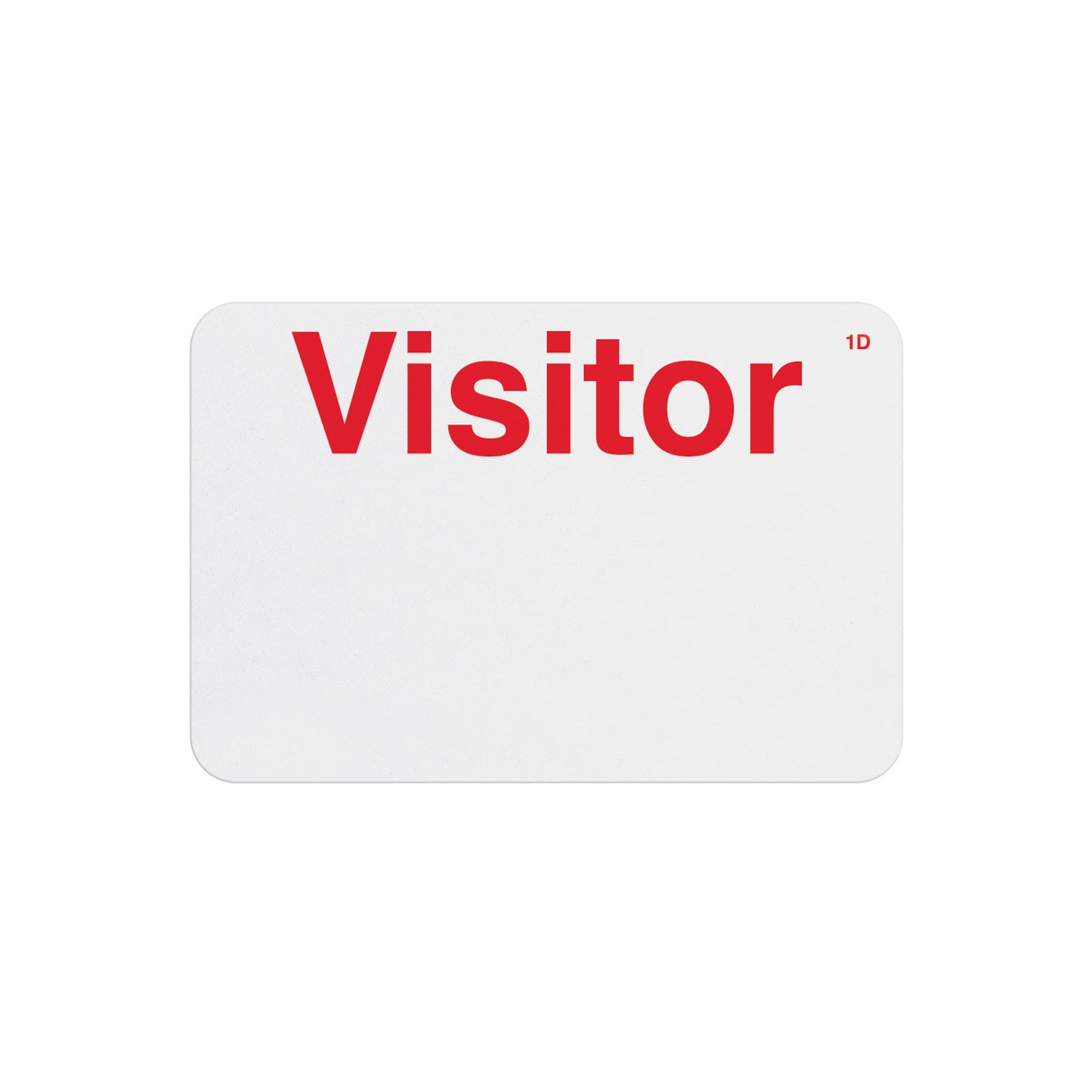 Handwritten 1-day expiring badge front preprinted Visitor in red with a 1D mark in the corner, part T6103