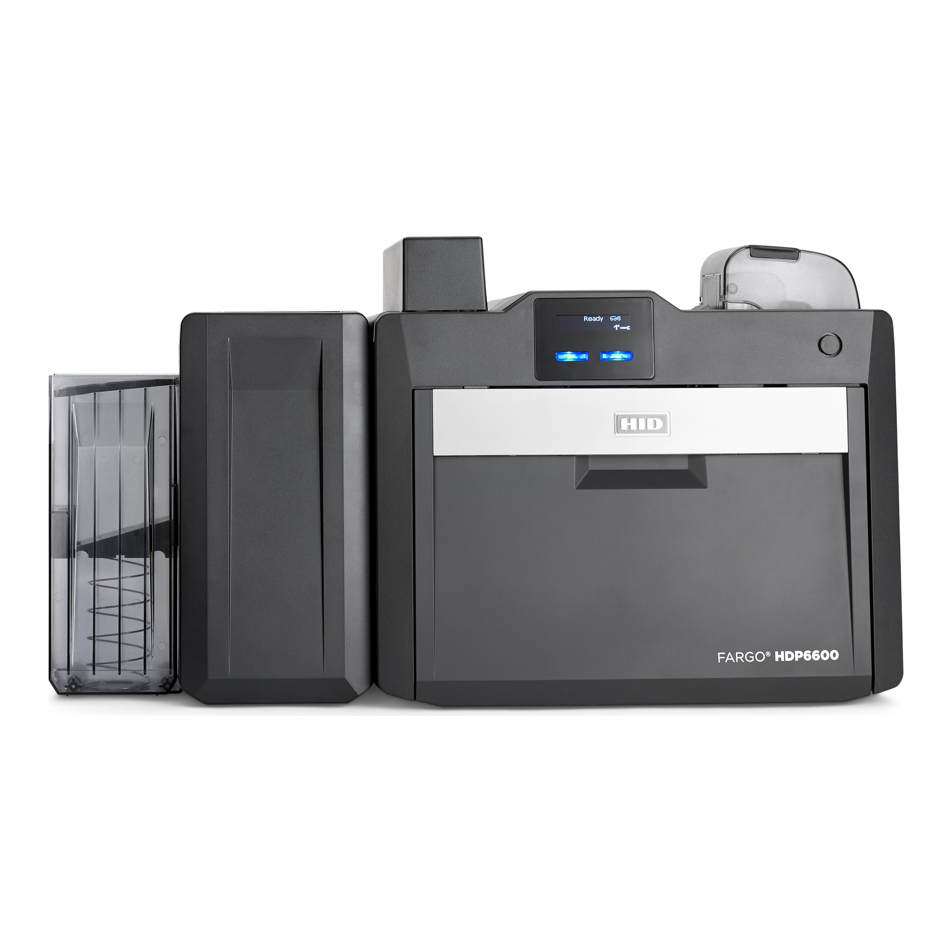 Front view of the HID FARGO HDP6600 dual-sided retransfer ID card printer with card flattener module. Sold by Specialist ID, an authorized HID FARGO dealer.