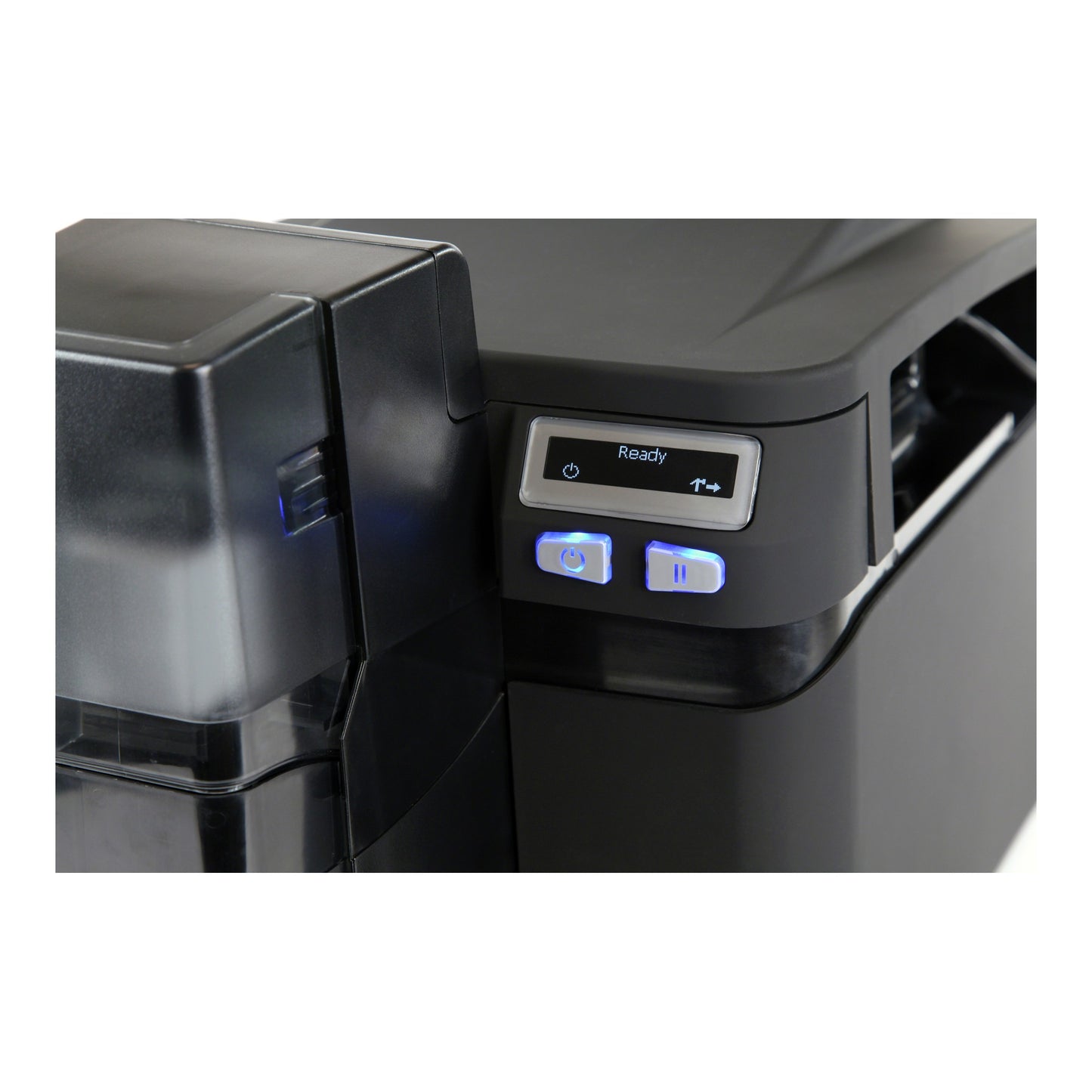 HID FARGO DTC4250e same-side input/output hopper and SmartScreen display, detail