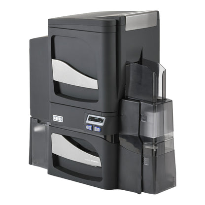 The HID FARGO DTC4500e Single-Sided ID Card Printer features single-side lamination, magnetic stripe encoding, and an OMNIKEY 5122 smart card encoder for secure, durable ID card printing.
