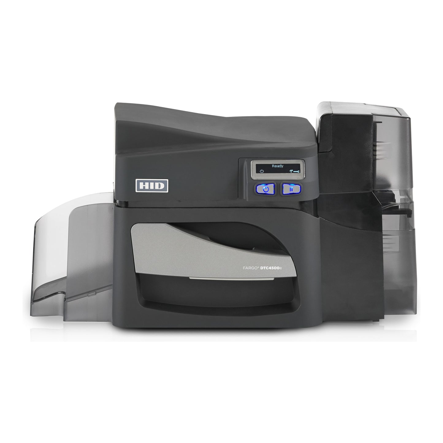 Front view of the HID FARGO DTC4500e single-sided ID card printer. Sold by Specialist ID, an authorized HID FARGO dealer.