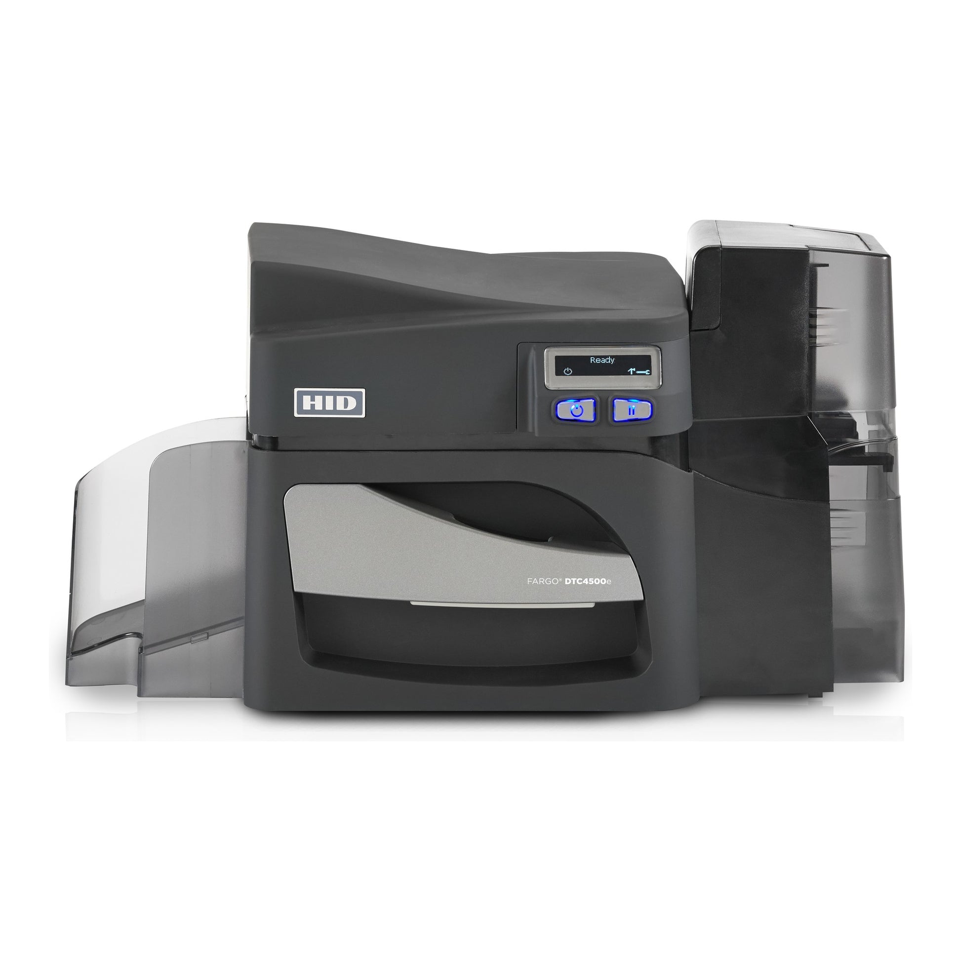 Front view of the HID FARGO DTC4500e single-sided ID card printer. Sold by Specialist ID, an authorized HID FARGO dealer.