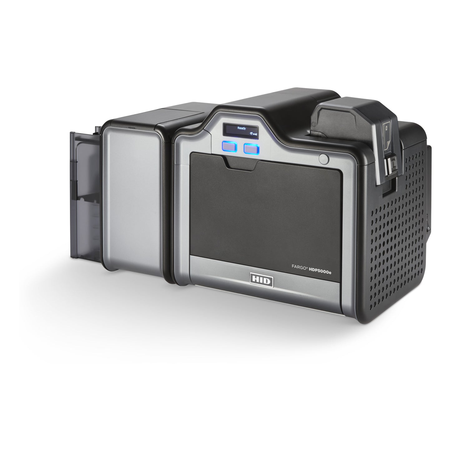 HID FARGO HDP5000e dual-sided ID card printer with contactless encoder 096641, left view