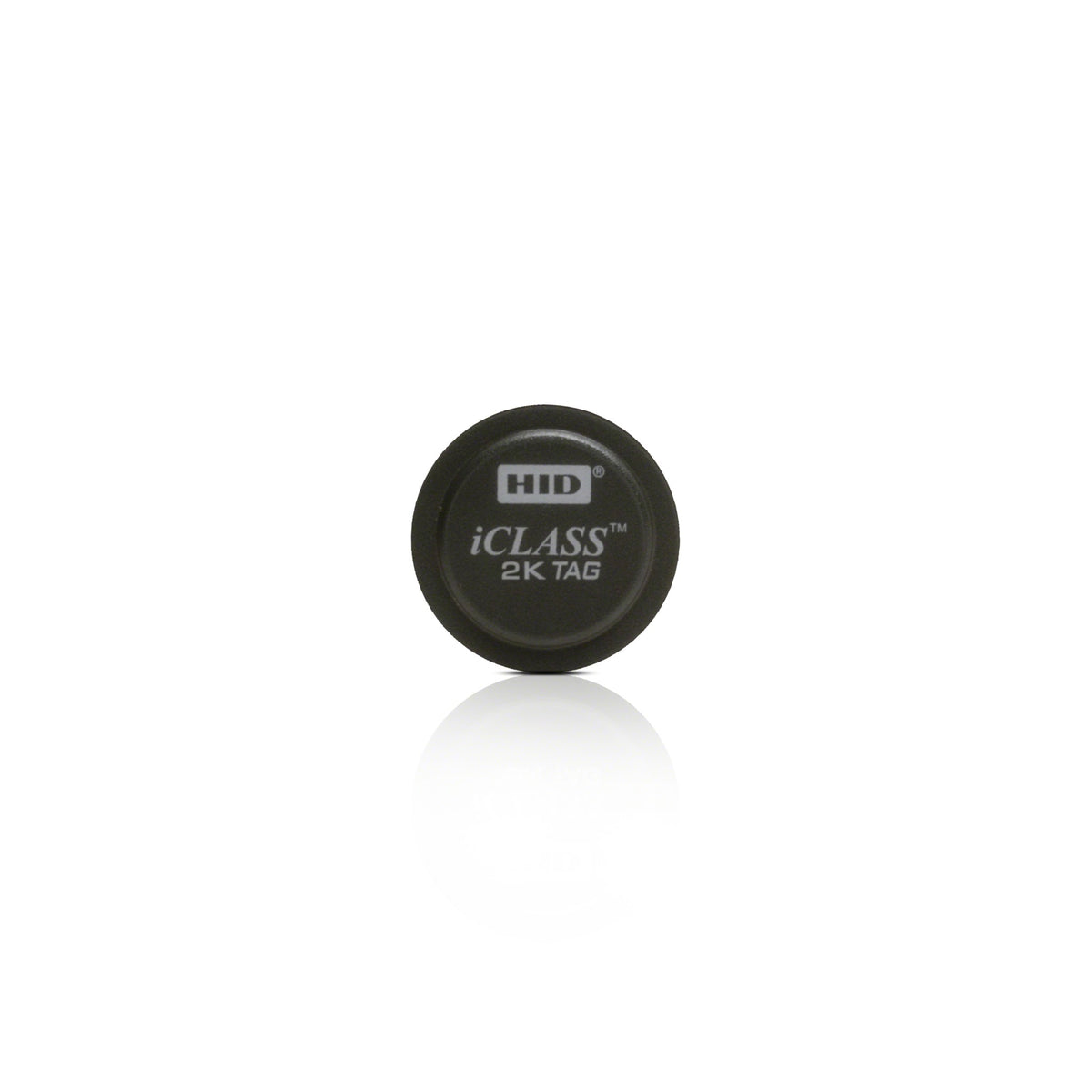 HID iCLASS 2060 black round adhesive contactless smart tag printed with the HID iCLASS 2K Tag logo