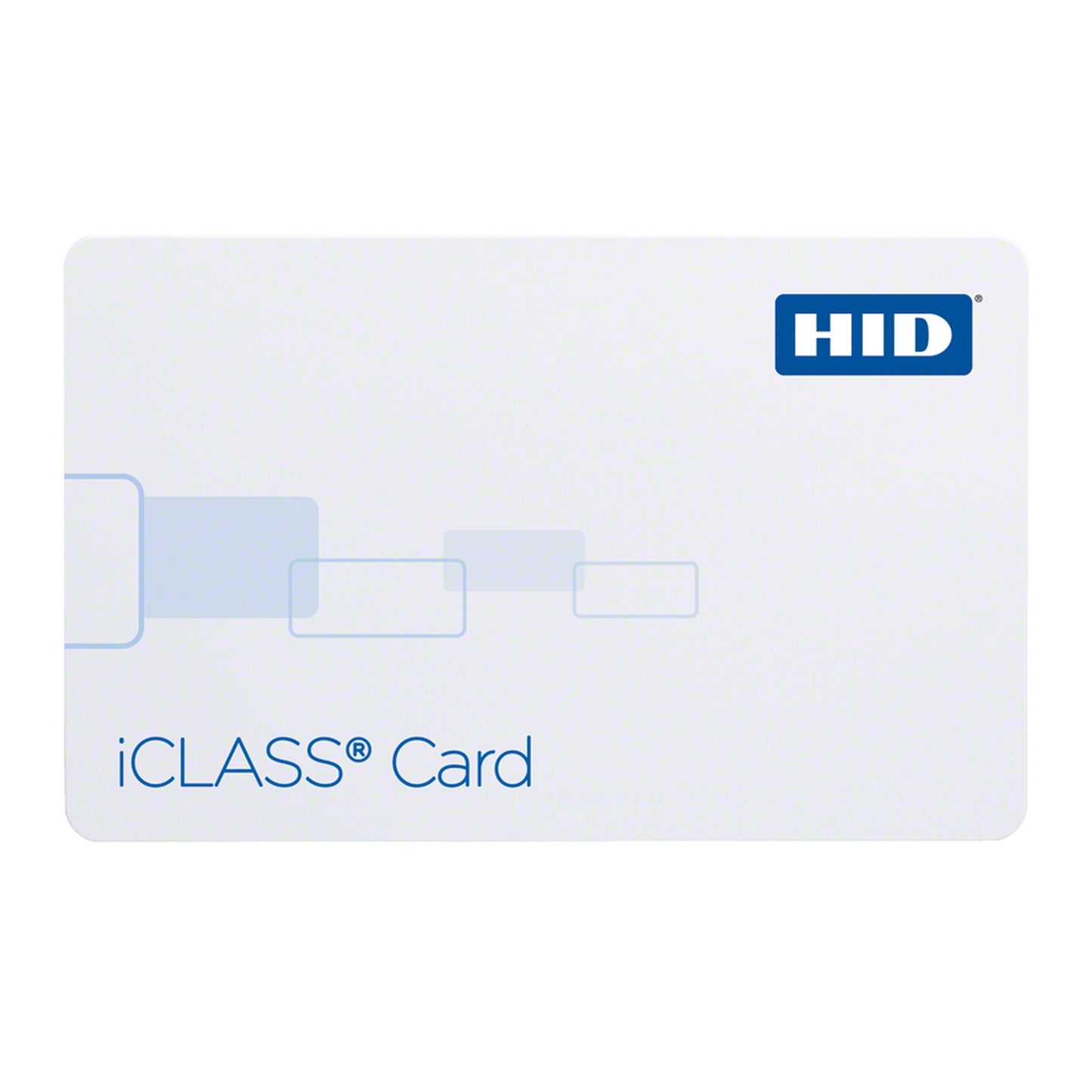 HID iCLASS 2100 white composite contactless smart card printed with the iCLASS logo