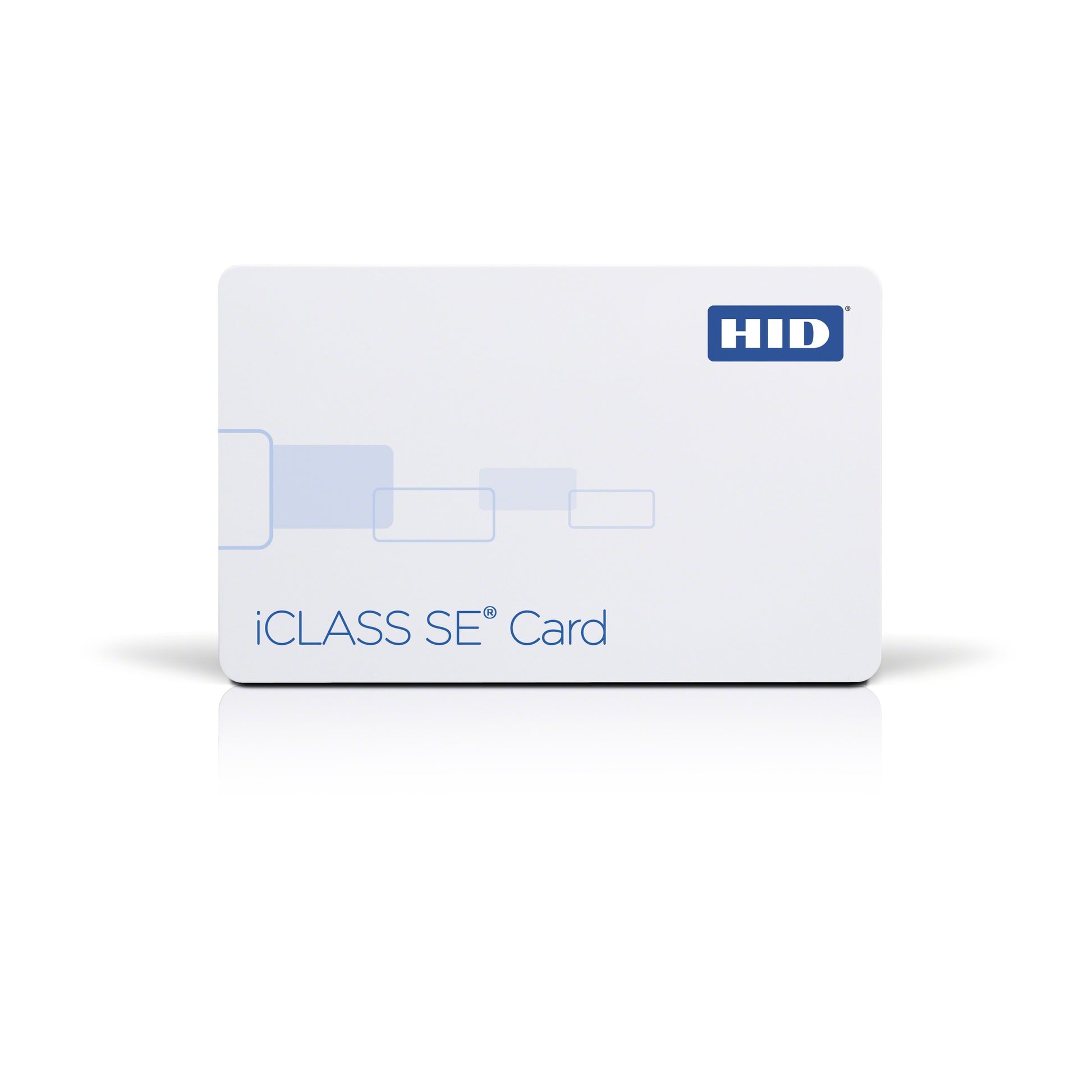 HID iCLASS SE 3054 white 32k composite contactless smart card printed with the iCLASS SE logo