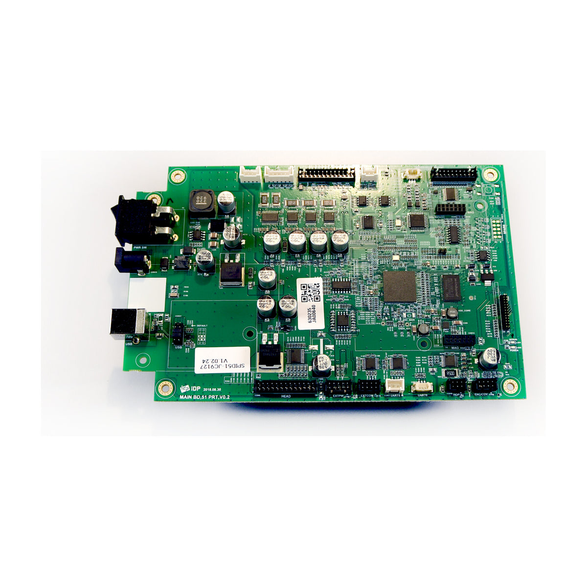 IDP 630196 laminator mainboard, a green circuit board with connectors along one edge