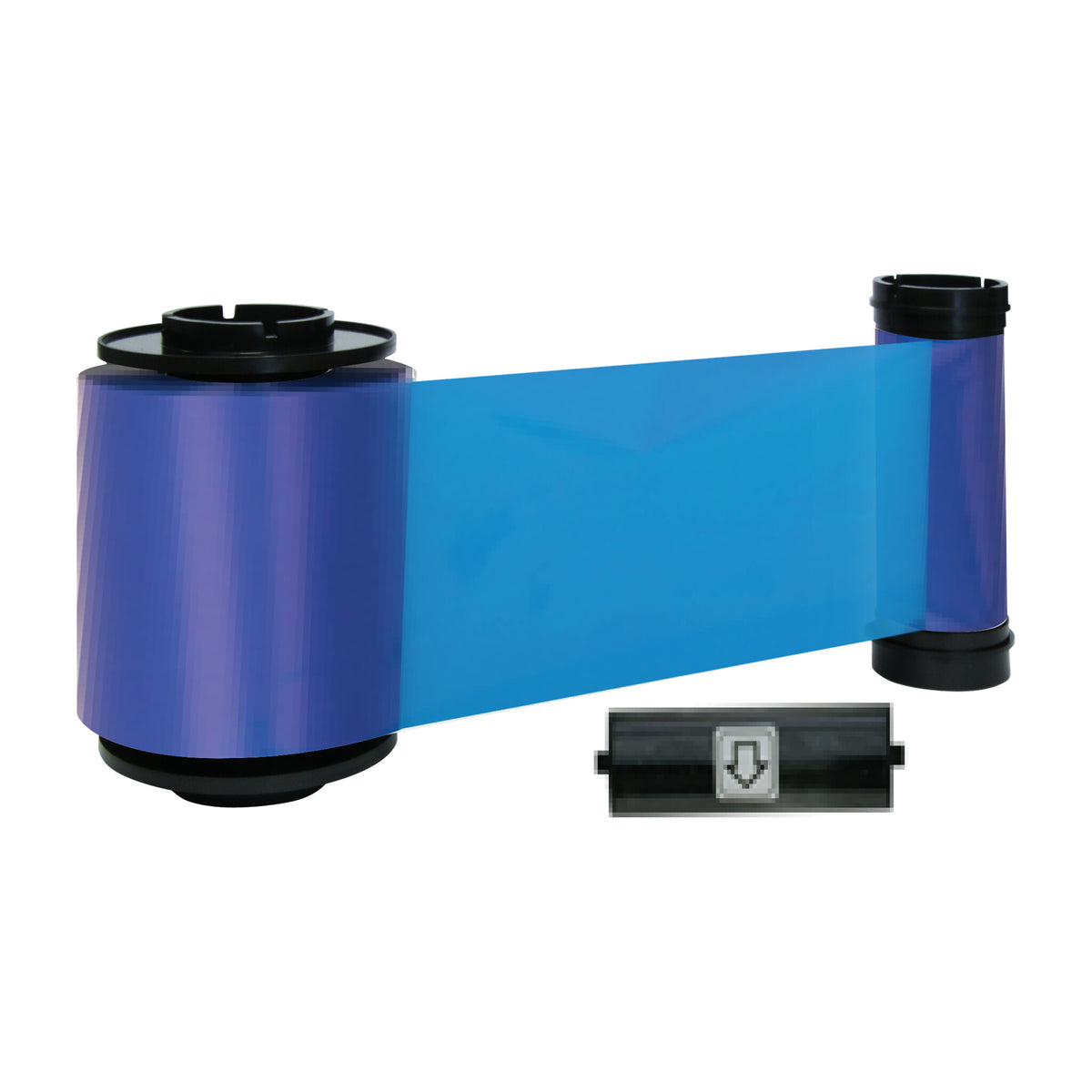 IDP 659195 SMART-70 blue resin ribbon unrolled, with its cleaning roller
