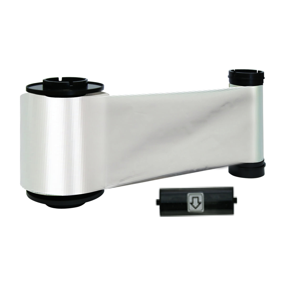 IDP 659197 SMART-70 metallic silver resin ribbon unrolled, with its cleaning roller