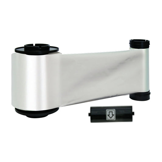 IDP 659197 SMART-70 metallic silver resin ribbon unrolled, with its cleaning roller