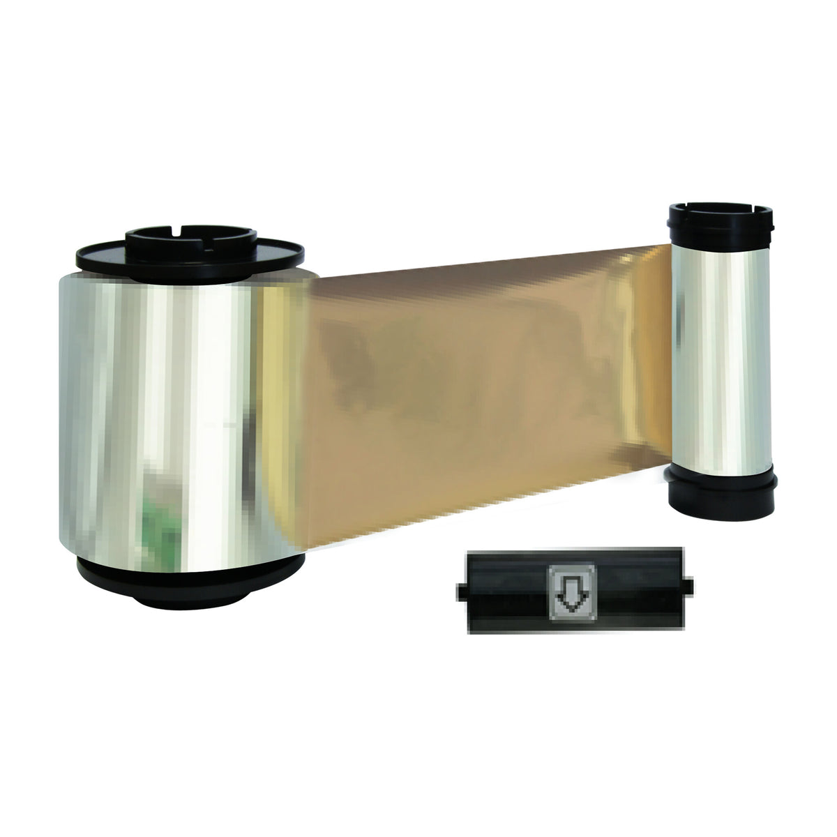 IDP 659198 SMART-70 metallic gold resin ribbon unrolled, with its cleaning roller