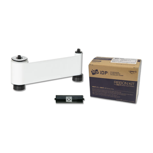 IDP 659370 W white resin ribbon roll with its disposable cleaning roller and SMART-31 and SMART-51 ribbon box