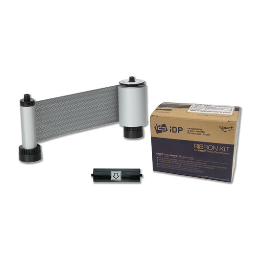 IDP 659375 SO scratch-off ribbon roll with its disposable cleaning roller and SMART-31 and SMART-51 ribbon box
