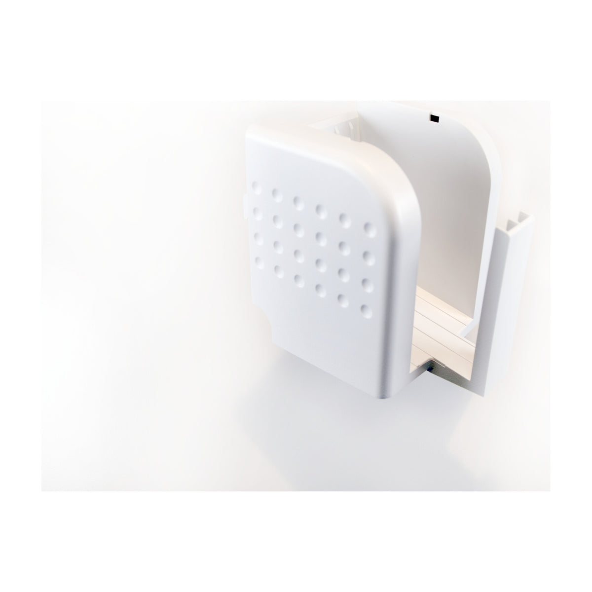 IDP 659910 rear exit card stacker, a white tray with a dimpled side panel