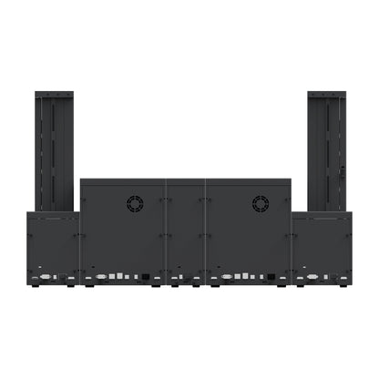 Rear of the SMART-70DLO system, showing each module's ports and the printer's cooling fan