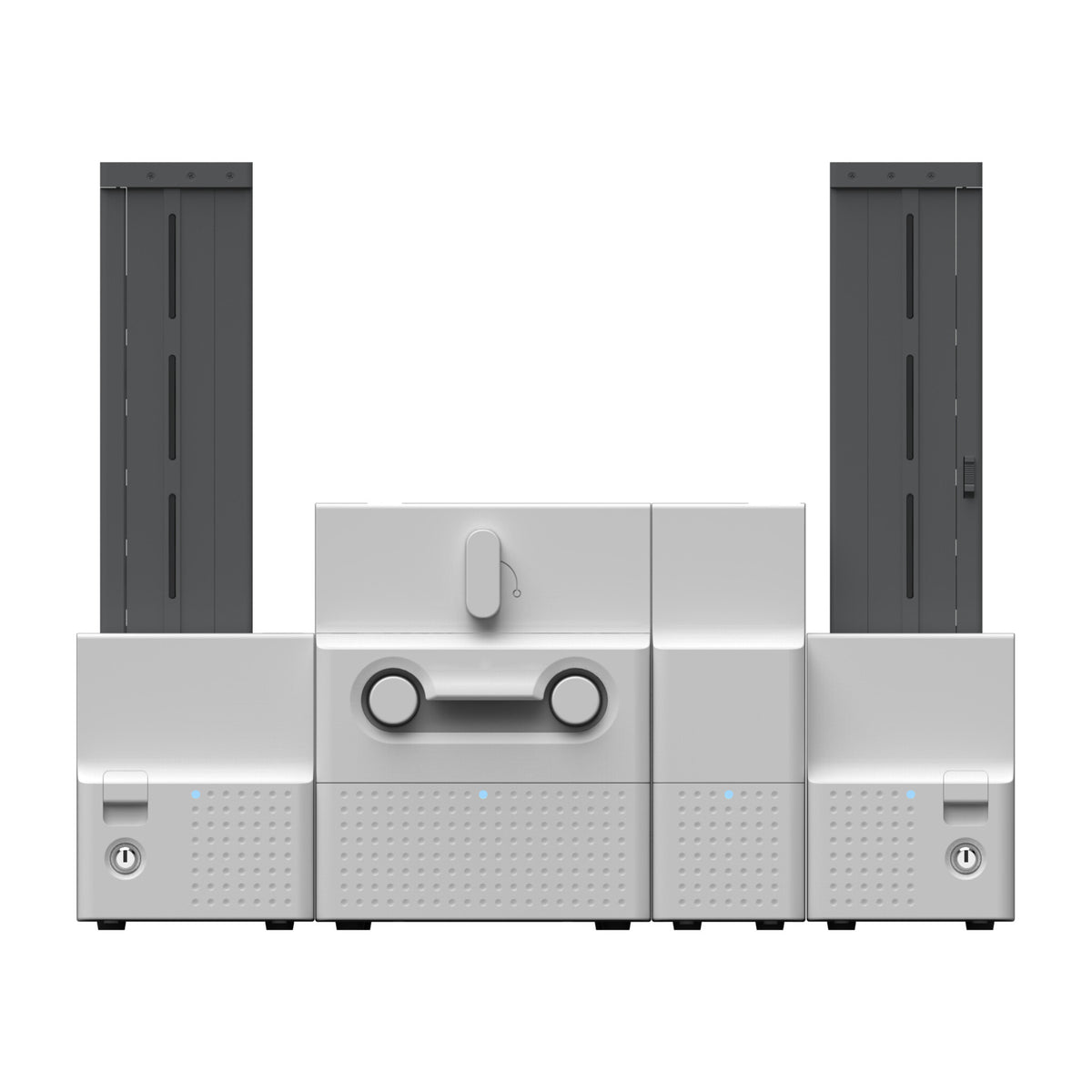 SMART-70DO from straight on, showing the tall input hopper on the left and the 500-card output hopper on the right