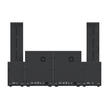 Rear of the SMART-70SLO system, showing each module's ports and the printer's cooling fan