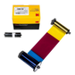 The Kodak photo ID ribbon, featuring YMCKO color panels and a black spool, is showcased next to its packaging box. This KODAK 653750 Photo ID Color Ribbon for KODAK ID100S and ID200S Card Printers (YMCKO, 100 prints) is designed for use with these printers. Sold by Specialist ID.