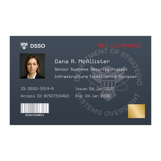Magicard HoloPatch demonstration card with a government ID design and gold seal at the lower right