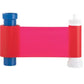The Magicard MA1000K-RED Monochrome Red Ribbon, with blue and white cylindrical ends, is perfect for ID card printers and comes as a roll of red plastic film against a white background, offering 1000 prints. Sold by Specialist ID, an authorized Magicard dealer.