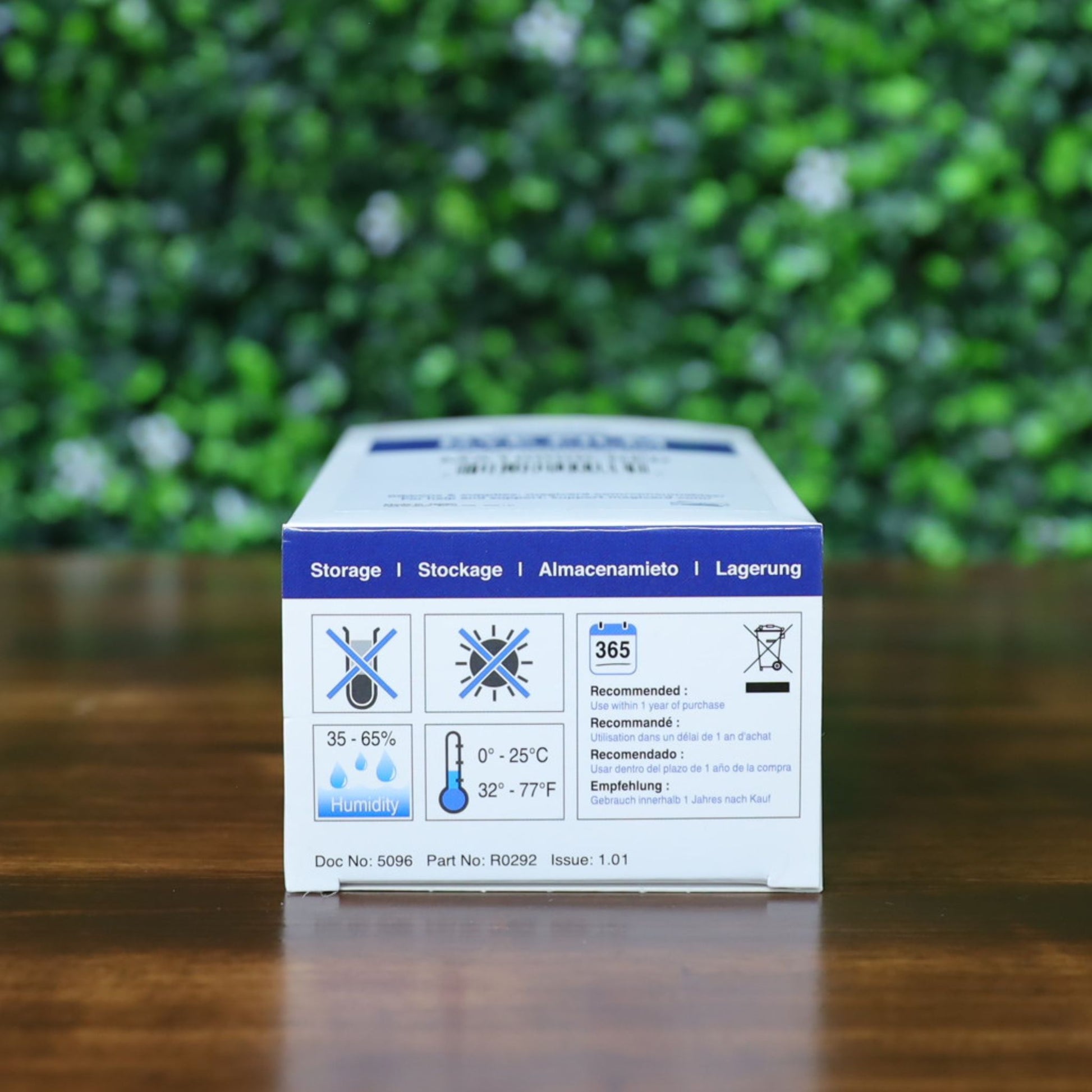 Bottom of Magicard MA1000K-RED ribbon box displaying storage instructions with humidity and temperature icons. Photographed and sold by Specialist ID, an authorized Magicard dealer.