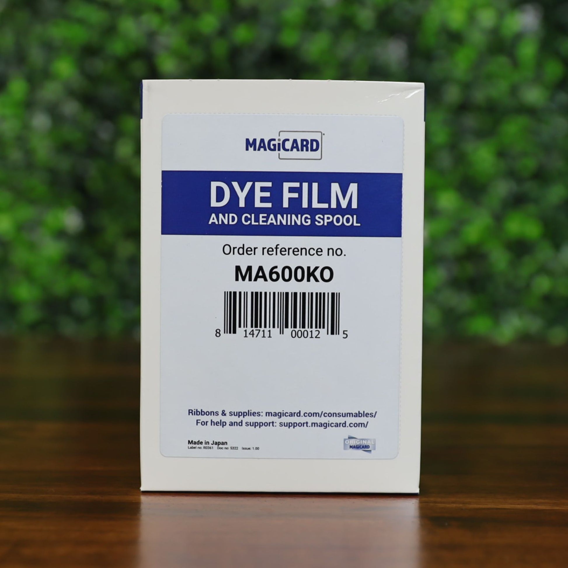 Front of the Magicard MA600KO dye film and cleaning spool box showing barcode, product name, and ordering reference. Photographed and sold by Specialist ID, an authorized Magicard dealer.