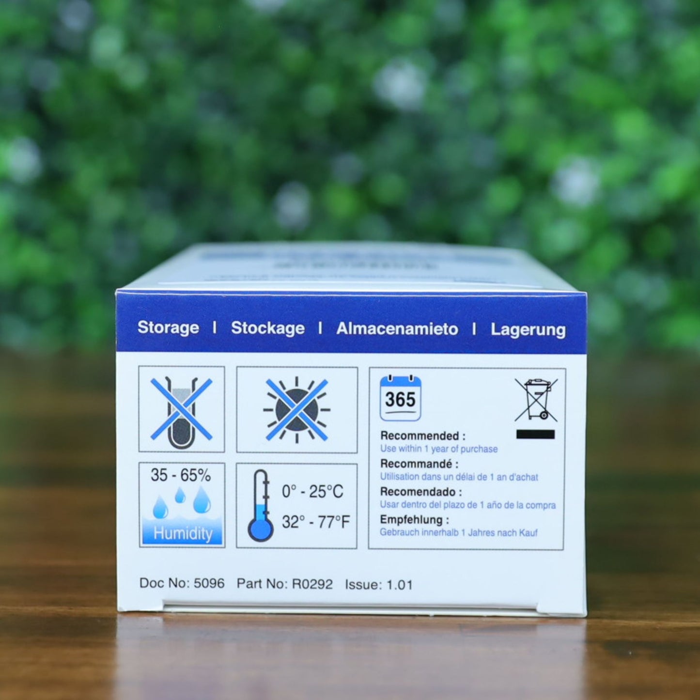 Bottom of the Magicard MA600KO ribbon box showing recommended storage conditions, including humidity range, temperature limits, and usage guidelines in multiple languages. Photographed and sold by Specialist ID, an authorized Magicard dealer.