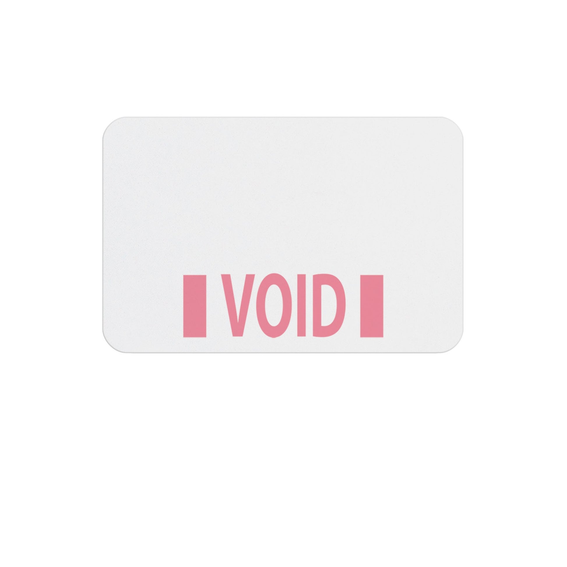 Expired one-piece self-expiring badge showing a pink VOID message across the front, part T2050