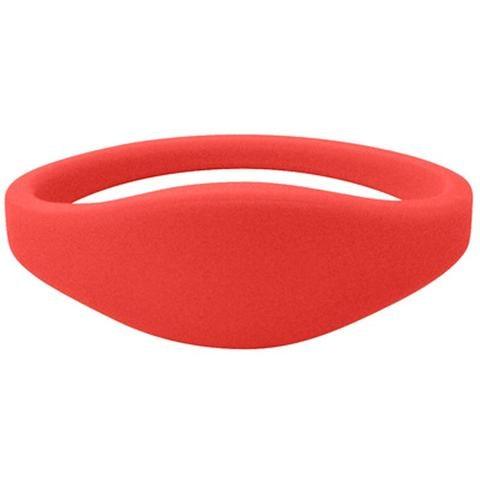 Red silicone U-Band MIFARE Classic 1K access wristband. Sold by Specialist ID.