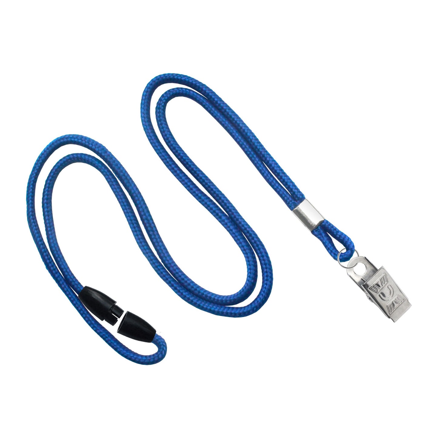 Royal Blue round 1/8 inch breakaway lanyard with nickel-plated steel bulldog clip, SKU 2137-2012