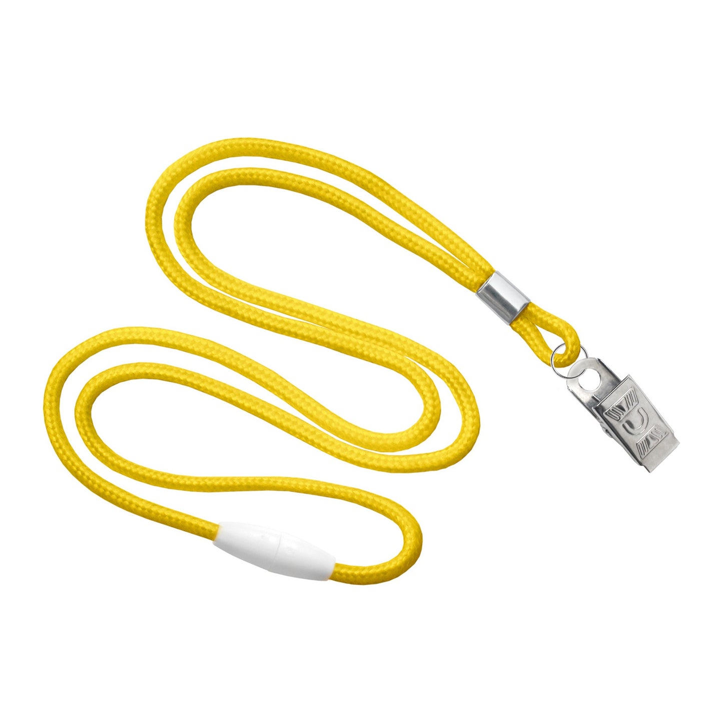 Yellow round 1/8 inch breakaway lanyard with nickel-plated steel bulldog clip, SKU 2137-2019