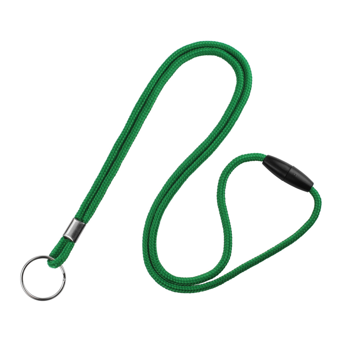 2137-2024 Green - Green round 1/8 inch breakaway lanyard with nickel-plated steel key ring, SKU 2137-2024