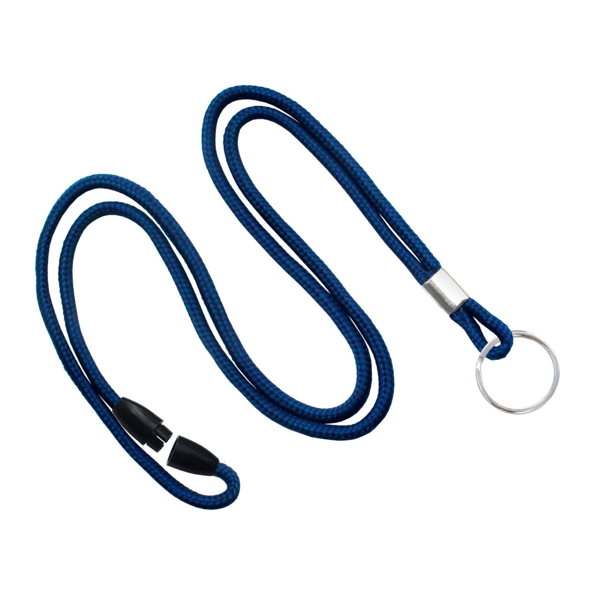 2137-2023 Navy Blue - Navy Blue round 1/8 inch breakaway lanyard with nickel-plated steel key ring, SKU 2137-2023
