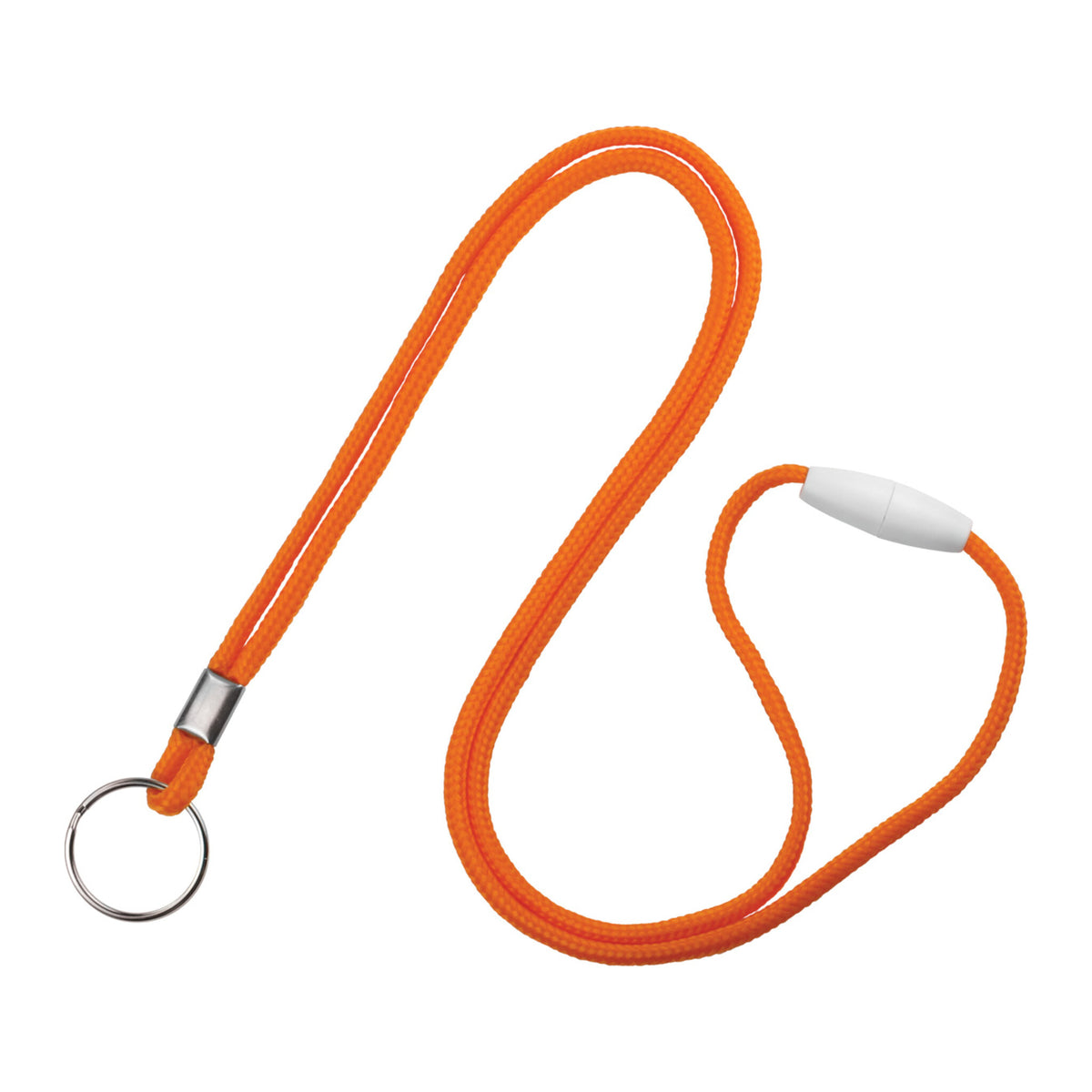 2137-2025 Orange - Orange round 1/8 inch breakaway lanyard with nickel-plated steel key ring, SKU 2137-2025