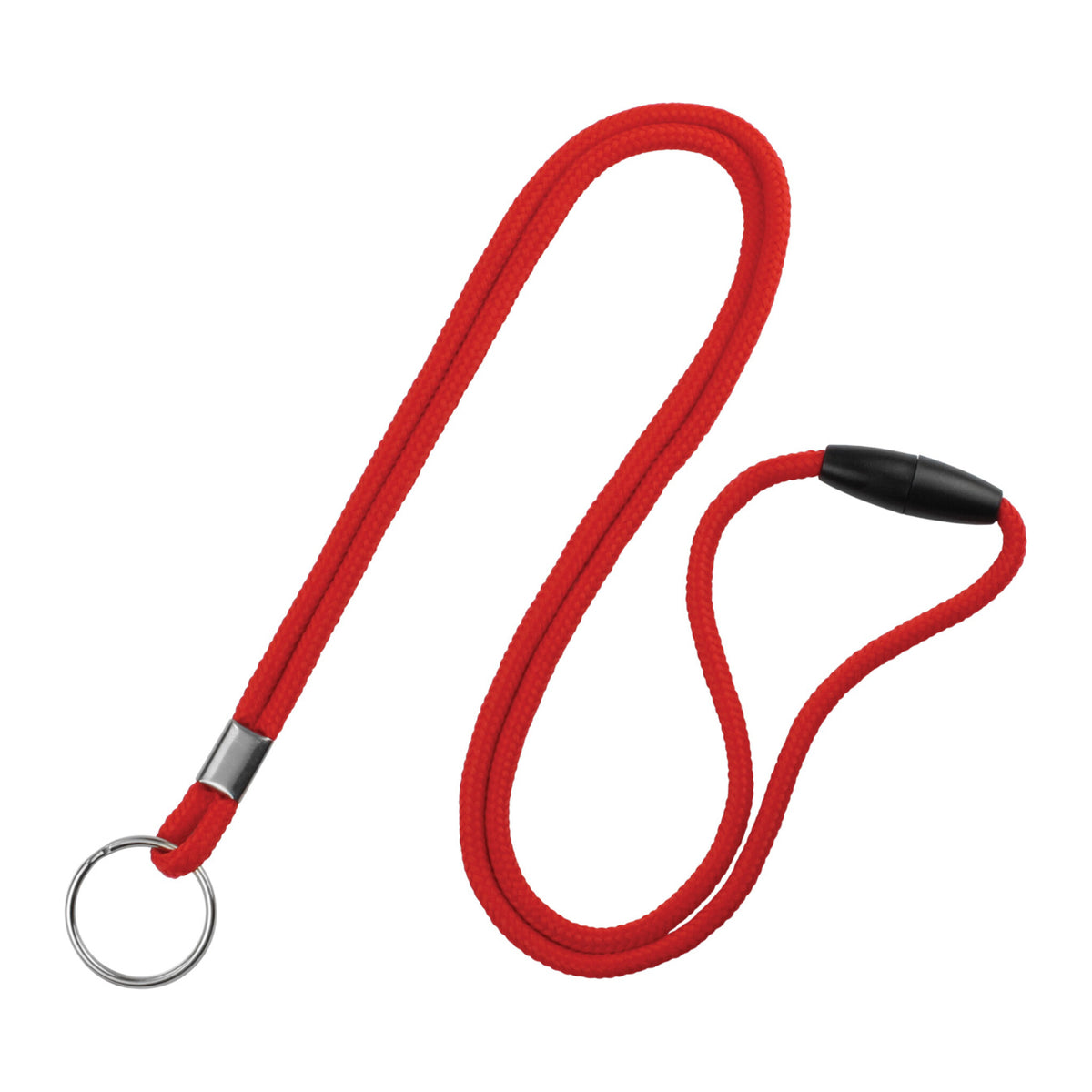 2137-2026 Red - Red round 1/8 inch breakaway lanyard with nickel-plated steel key ring, SKU 2137-2026