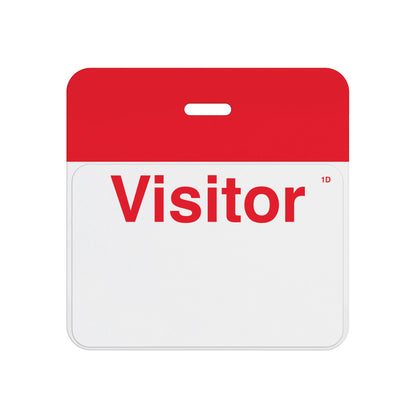 Valid self-expiring badge with red header bar and pre-printed red Visitor one-day front, T5903A back assembled with T6103 front