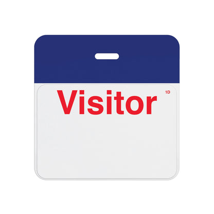 Valid self-expiring badge with reflex blue header bar and pre-printed red Visitor one-day front, T5904A back assembled with T6103 front