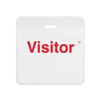 Valid self-expiring badge with white header and pre-printed red Visitor one-day front, T6027A back assembled with T6103 front