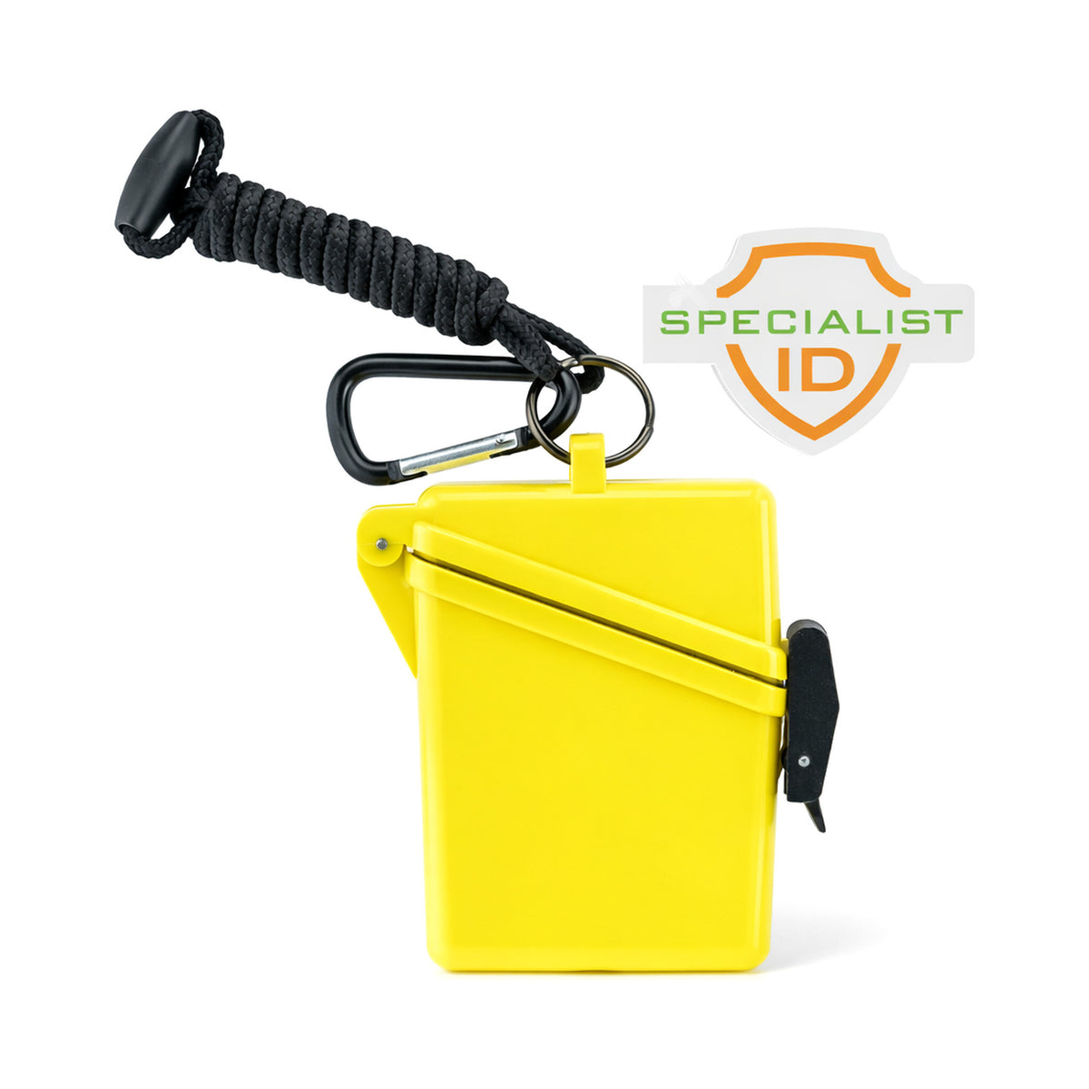 SPID-1790-YELLOW Yellow - Yellow waterproof ID sport case (SPID-1790) with braided neck cord, carabiner and Specialist ID tag