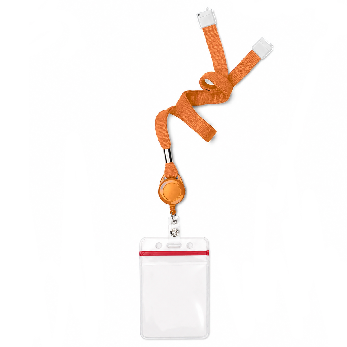 SPID-9101-ORANGE Orange - Cruisin Through Life™ retractable badge reel lanyard in orange with a clear resealable zip holder (SPID-9101-ORANGE)