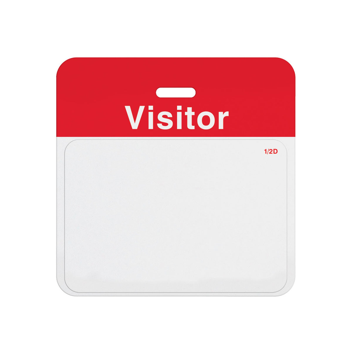 Valid half-day expiring badge front T6451 assembled on a red VISITOR self-expiring badge back