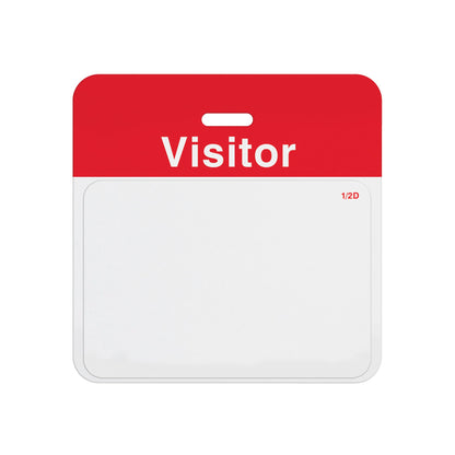 Valid half-day expiring badge front T6451 assembled on a red VISITOR self-expiring badge back