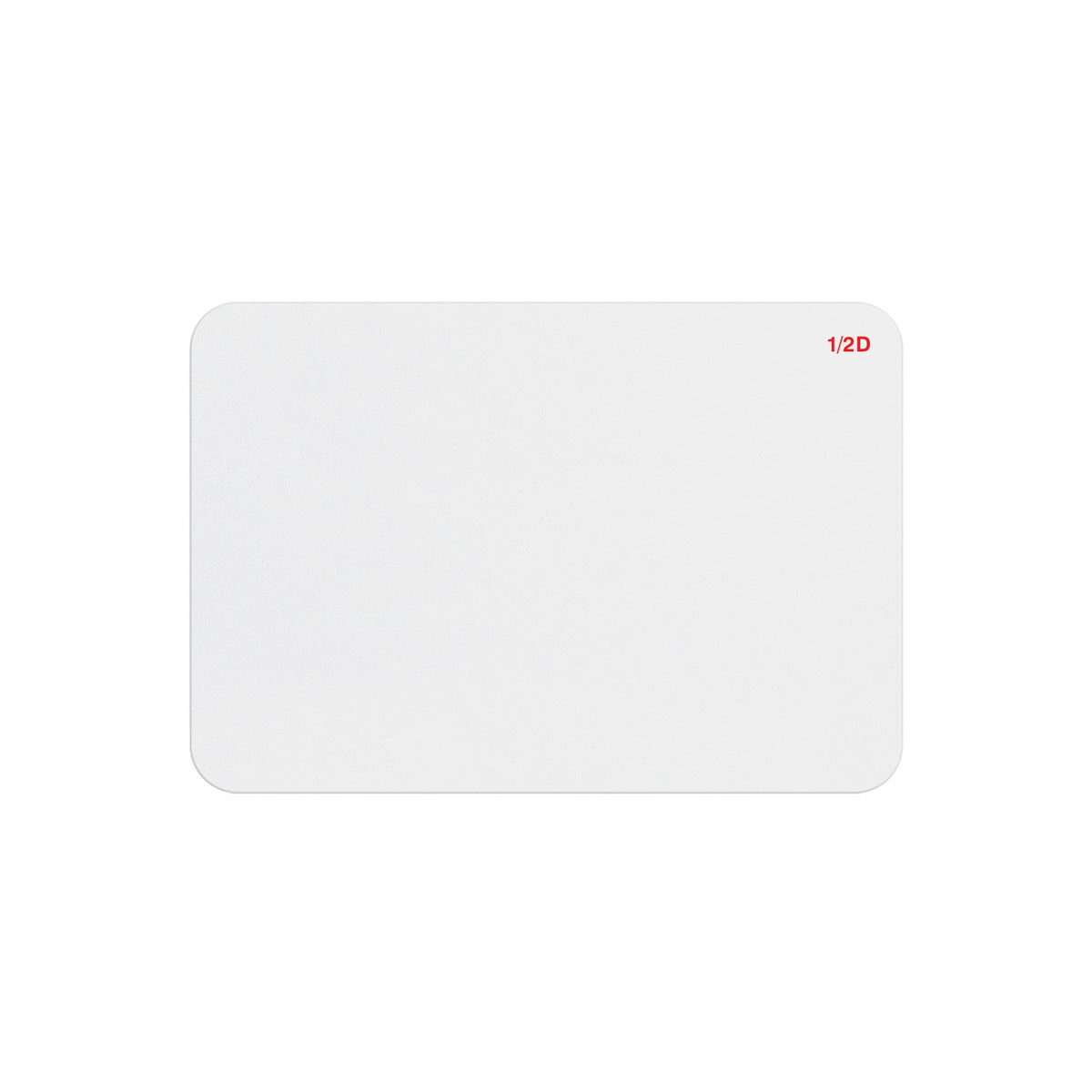 Blank white thermal-printable half-day expiring badge front with red 1/2D indicator in the corner, part T6451