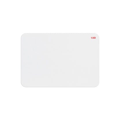 Blank white thermal-printable half-day expiring badge front with red 1/2D indicator in the corner, part T6451