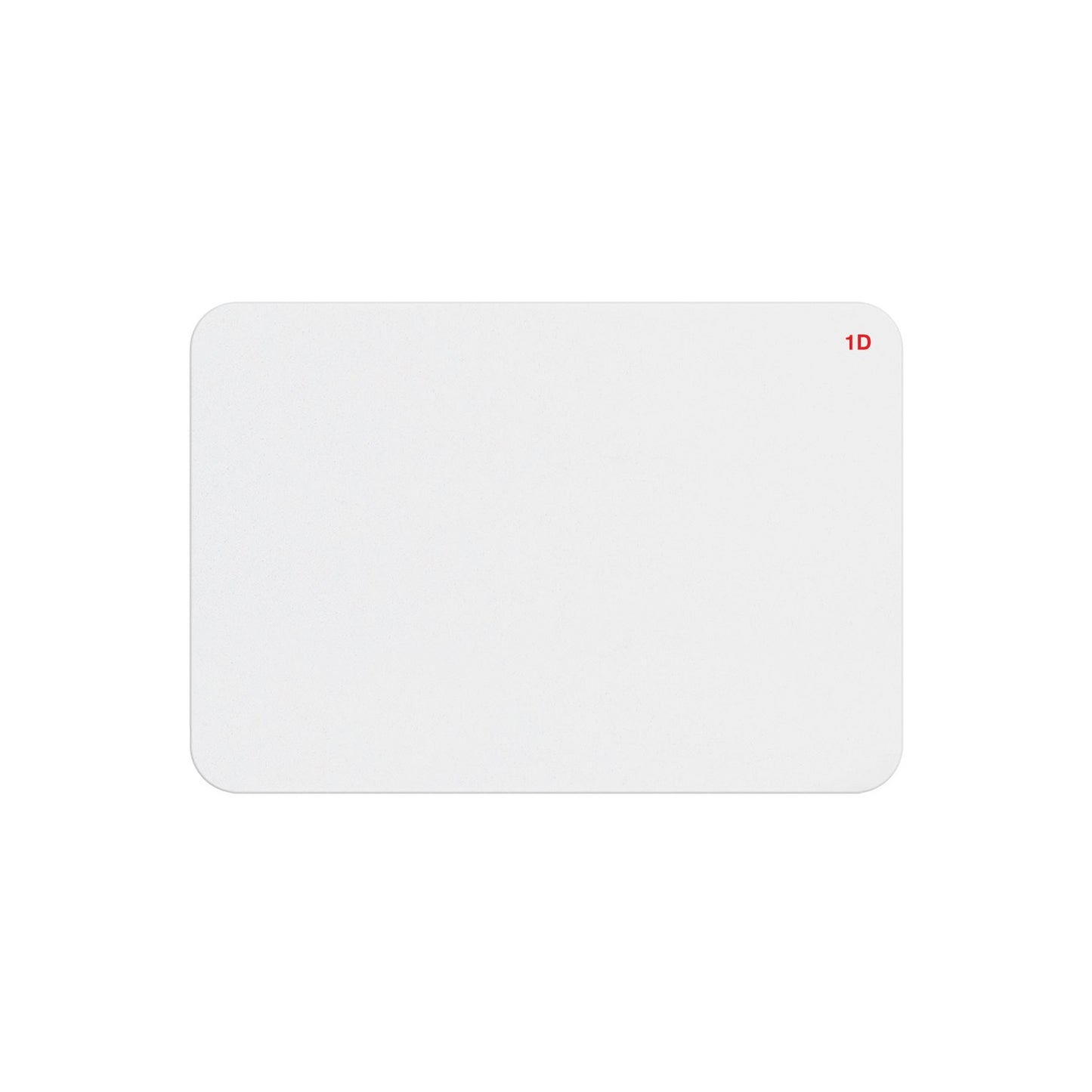 Blank white thermal-printable one-day expiring badge front with red 1D indicator in the corner, same printed design as part T6151-BQL