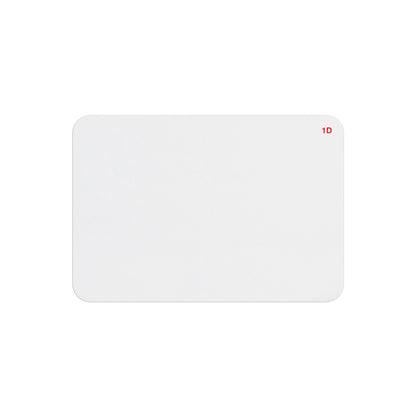 Blank white thermal-printable one-day expiring badge front with red 1D indicator in the corner, same printed design as part T6151-BQL