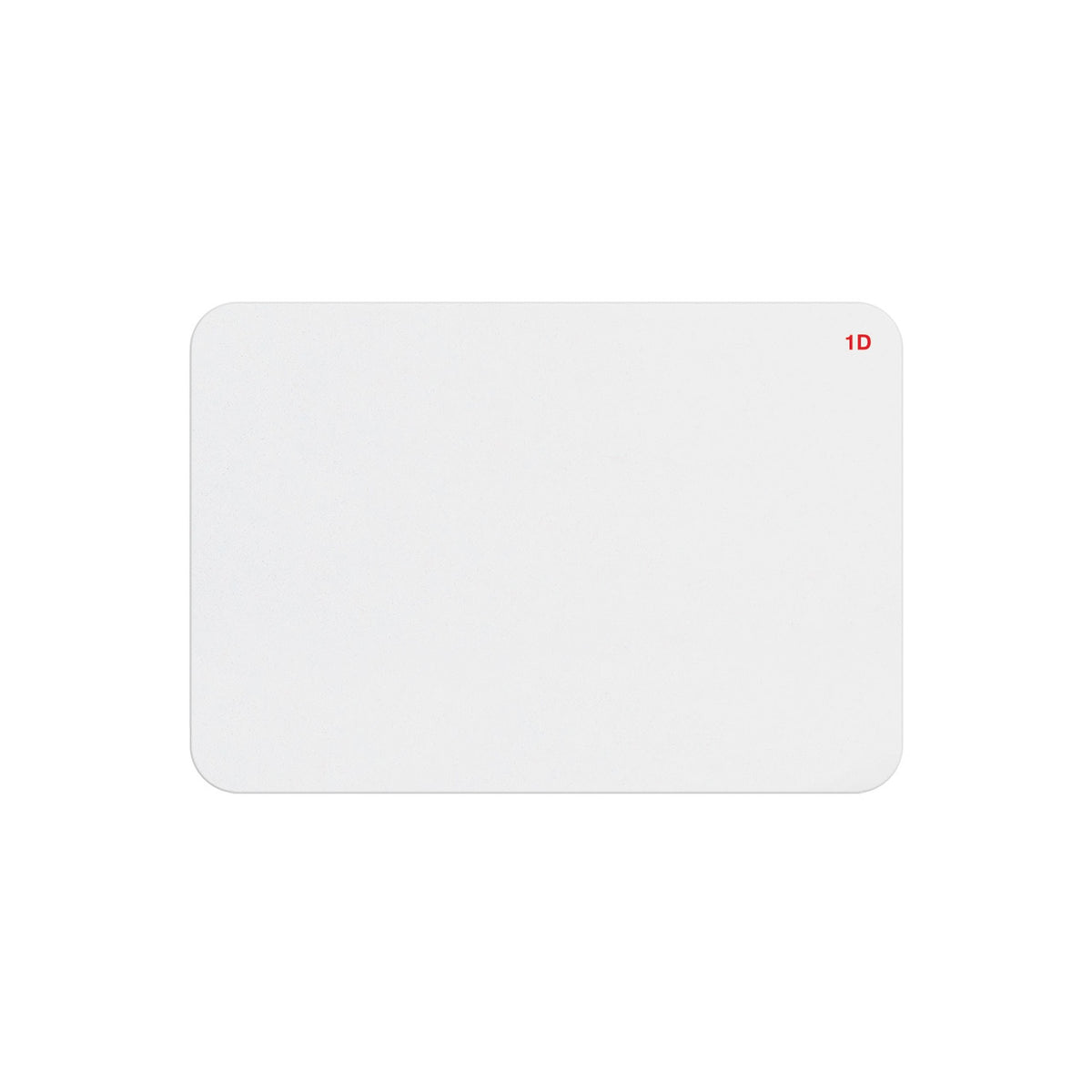 Blank white thermal-printable one-day expiring badge front with red 1D indicator in the corner, part T6151