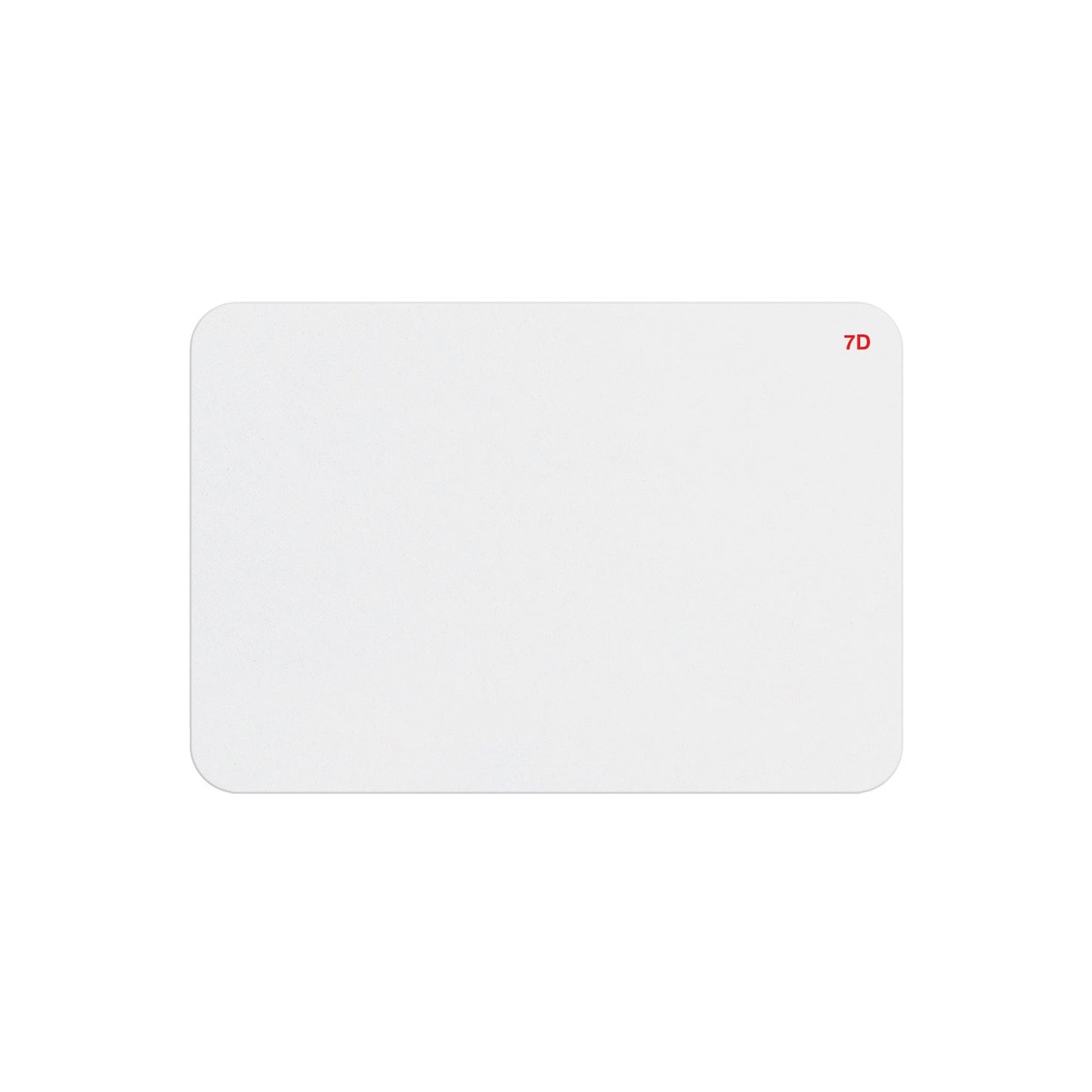 Blank white thermal-printable seven-day expiring badge front with red 7D indicator in the corner, part T6251