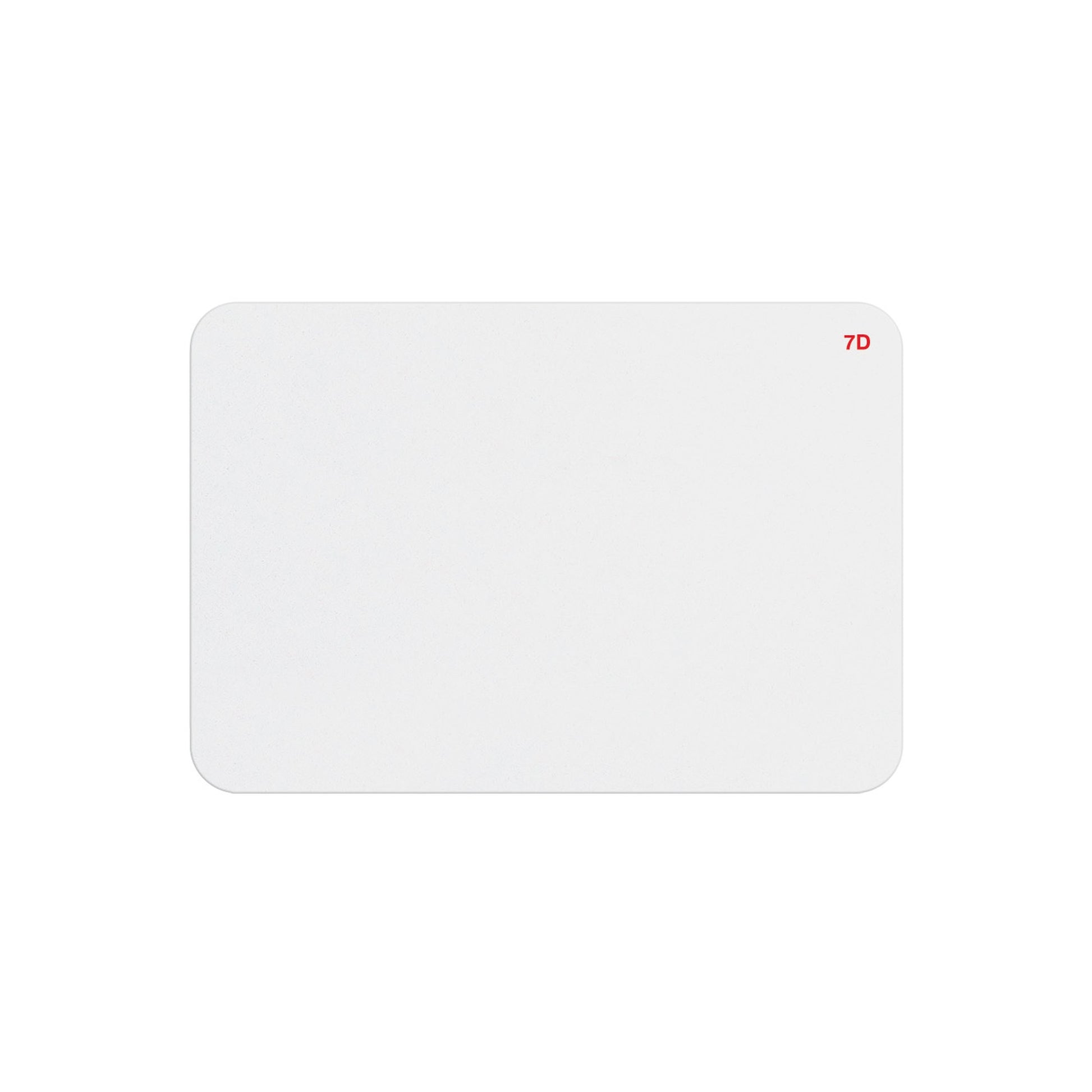 Blank white thermal-printable seven-day expiring badge front with red 7D indicator in the corner, part T6251