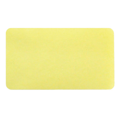 A rectangular yellow sticky note with rounded corners, displayed on a plain white background, perfect for jotting down quick notes or ideas. This versatile note can also be used in visitor management systems, such as Thermal-printable Non-expiring Printable Adhesive Badges, Box of 1000 (P/N 0408X) created using direct thermal printers.